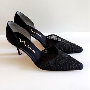 Nina Dressy Black Luster Evening Heels